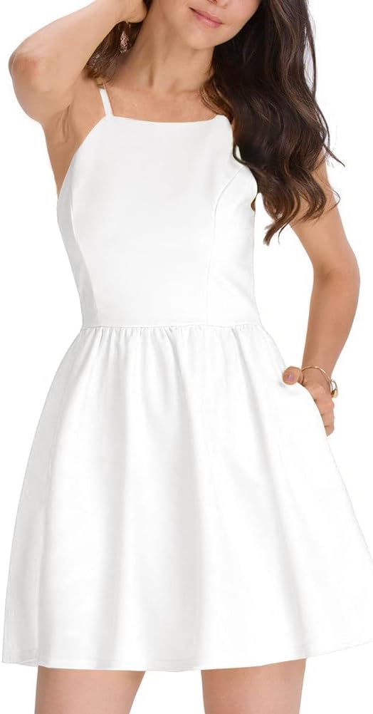FANCYINN Women Short Dress Sexy Spaghetti Strap Backless Mini Casual Dress Halter Dresses Homecoming Dresses