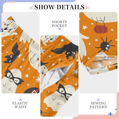 Boys' Pants Halloween Ghosts Bats Orange Long Bottoms Jogger Pants Elastic Waist Trousers with Pockets S-XL4