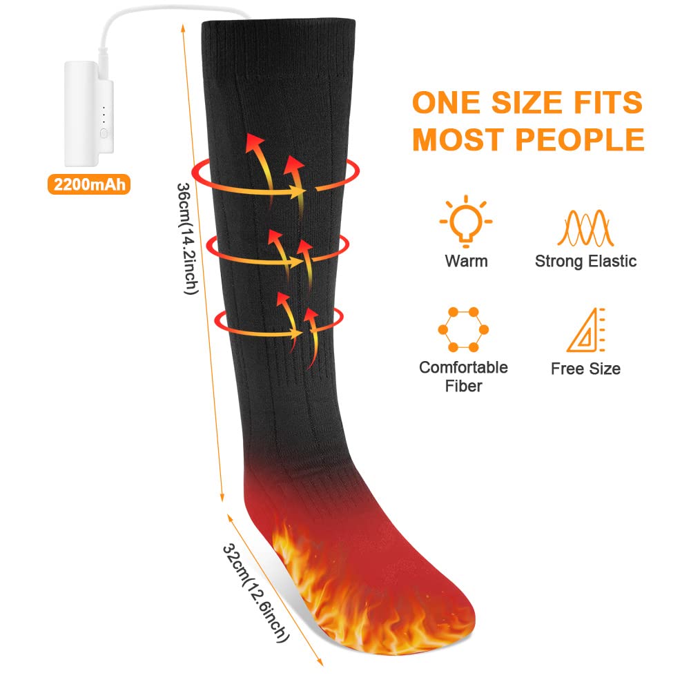 Flintronic Calcetines Calefactables para Hombre y Mujer de 2200 mAh, Calcetines Calefactores para Pies de Invierno con 3 Ajustes de Calefacción, Baterías Recargable Calcetines, para Esquí/Senderismo