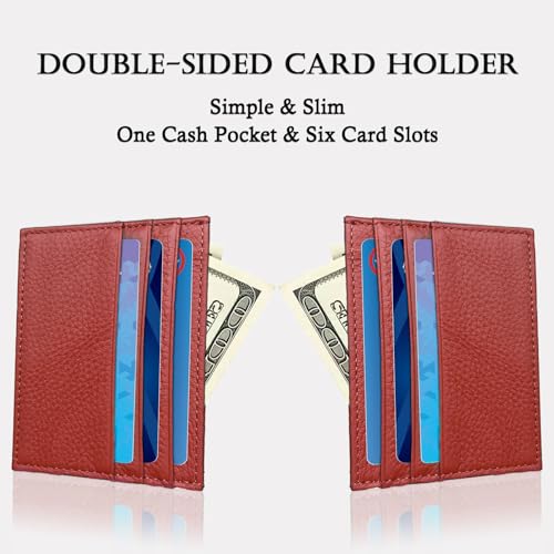 Image of WOXVM Credit Card Holder Wallet RFID Blocking Slim Credit Card Cases Holder Premium Leather Minimalist Front Pocket Small Wallet with 6 Card Slots and 1 Pockets for Men Women (Red)