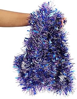 BELLE VOUS Blue, Purple and Silver Christmas Tinsel - 10m / 32.8ft Shiny Metallic Christmas Tree Hanging Garland - Chunky Xmas Tinsel for Indoor/Outdoor Christmas Party Decorations & Festivals