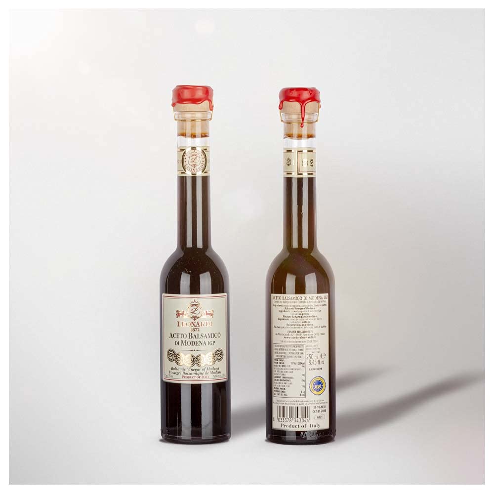 Leonardi Balsamico Essig - mit natürlichen Zutaten - typisch italienischer Balsamico - 250ml - 6 Goldmedaillen - Modena Region Emilia-Romagna - gereift in Holzfässern - 12 Jahre - Gourmet Essig