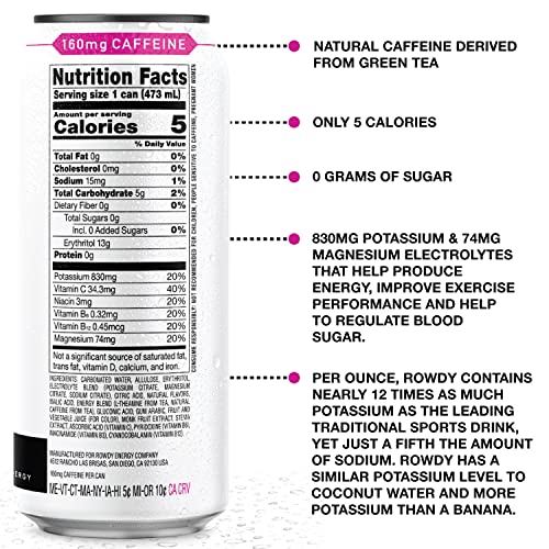 Rowdy Energy Drink, Strawberry Lemonade and Blue Raspberry, Zero Sugar ...