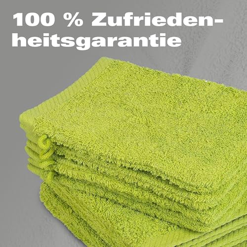 BaSaTex 10er Pack Waschhandschuhe, Waschlappen Größe 15x21 cm in Apfelgrün 100% Baumwolle