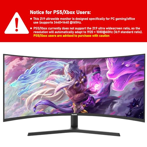 Gawfolk 34 inch ultrawide Curved Gaming Monitor, 1500R Curvature 165hz Refresh Rate UWQHD 3440x1440, Curved Computer Screen with FreeSync and Eye Care Technology, Liftable Stand,Wall Mount Compatible - Image 3
