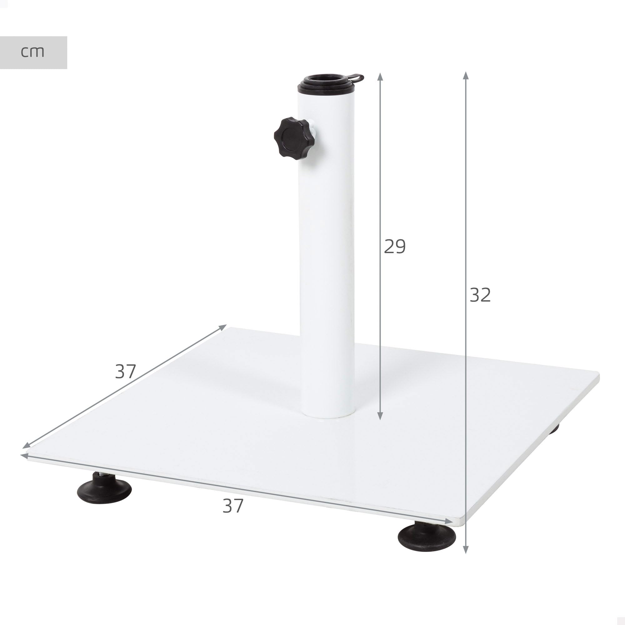 AKTIVE Base para Sombrilla Cuadrada, Acero, Blanca, 9 kg, 37x32 cm, Compatible con Mástiles Ø22-38mm