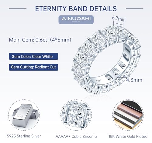 AINUOSHI Eternity Ring, 925 Sterling Silver Ring for Women, Emerald/Oval/Radiant/Round/Cushion Cut Cubic Zirconia CZ Fine Ring, Eternity Engagement Wedding Band Ring, Jewelry Box Packed3