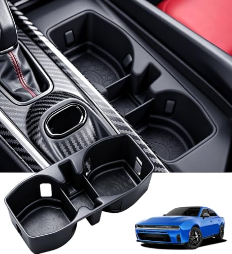 Image of Center Console Cup Holder Inserts for Dodge Charger 2026 2025 2024, Interior Accessories TPE Car Cup Holders Covers Protector, Black