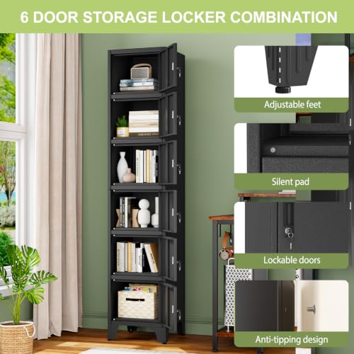 Image of 6 Tier Metal Storage Locker, 70.86 inch Narrow Vertical Steel File Cabinet