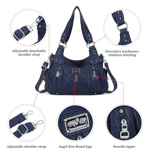 Image of Angel Kiss Large Purses and Handbags for Women Washed Faux Leather Crossbody Hobo Satchel Shoulder Handbag Tote Purse