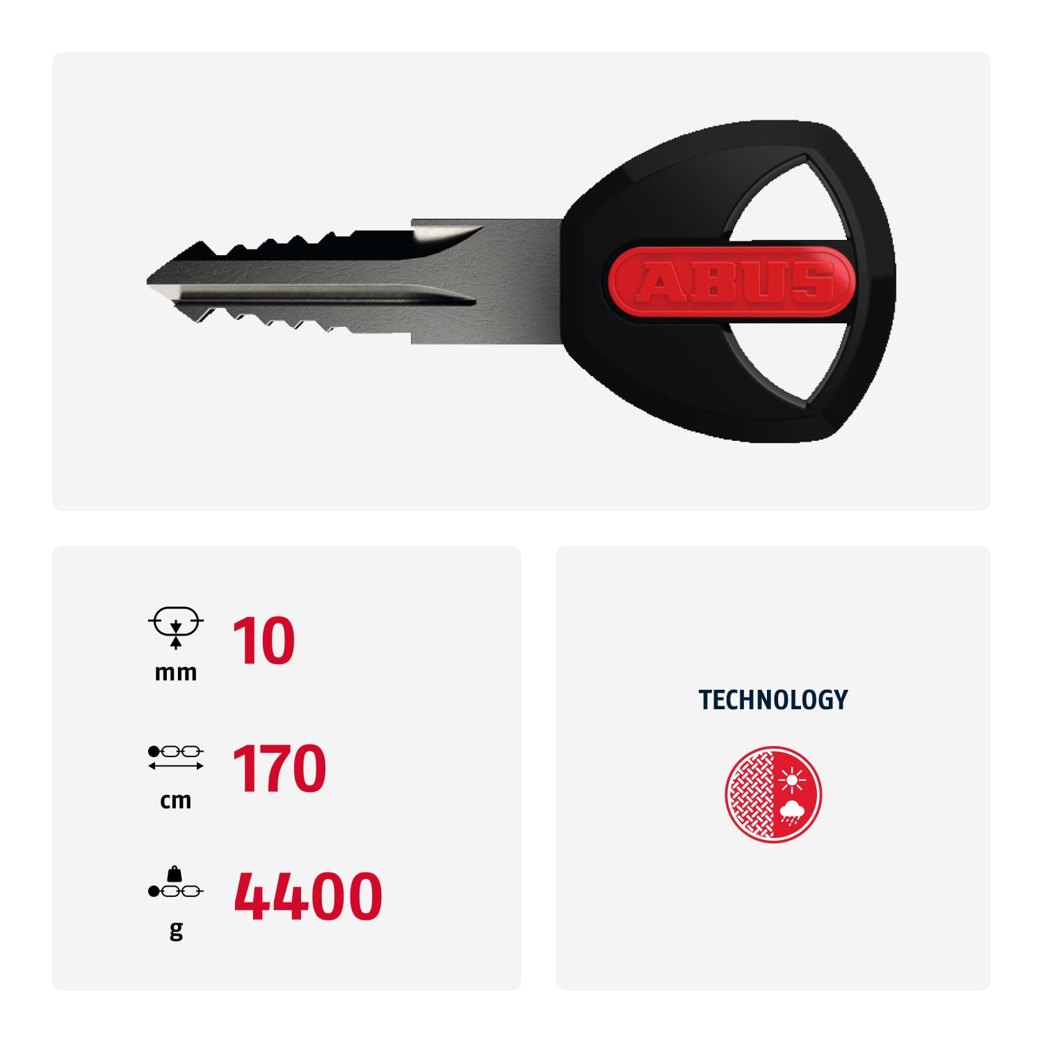 ABUS Antivol Chaîne Ivy Chain 9210, 170 cm, noir | Antivol vélo chaîne carrée 10 mm, acier trempé, gaine IvyTex, clé réversible