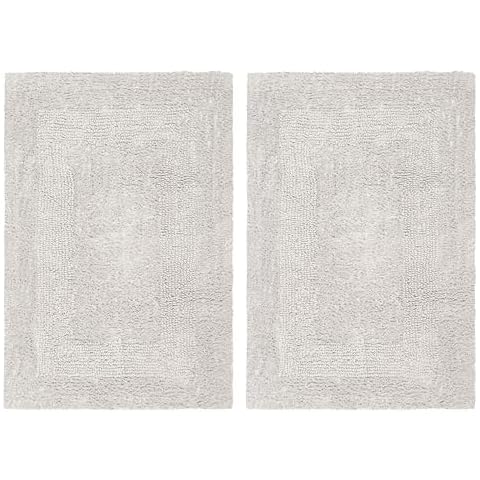COTTON CRAFT Luxurious Bath Mat Rug - Set of 2 Reversible Heavyweight Step Out Bath Mats for Bathroom Floor, Tub and Shower - Pure Cotton Soft Plush Absorbent Tufted Racetrack Mat - 17 x 24 - Platinum Cover