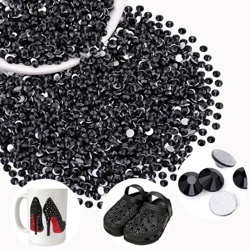 Image of 2000PCS SS12 /3mm Crystal Glass Rhinestones for Bedazzling (Jet Black) | Flatback Rhinestones for Crafting DIY Crafts Nail Art Makeup Decoration, Gems Diamond Charms for Tumbler Shoes Clothing Mug