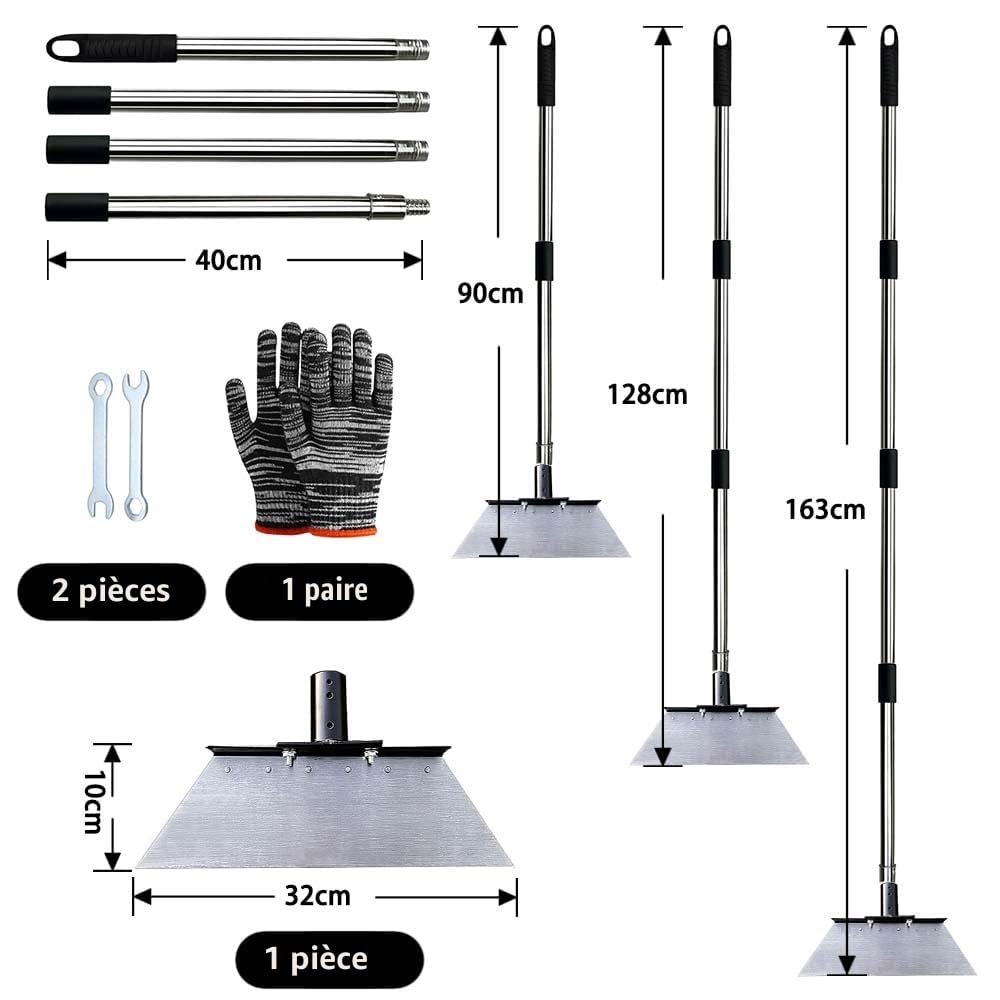 Pelle de Desherbage avec Manche 163cm, Pelle de Nettoyage de Jardin 32cm, Grattoir De Jardin pour Mauvaises Herbes et Mousse,Outil De Désherbage De Ferme