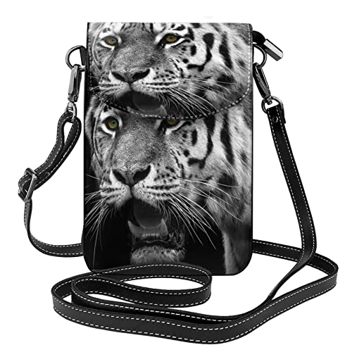 Sac à bandoulière pour téléphone avec rabat imprimé tigre noir et blanc