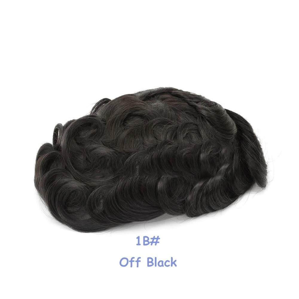 Parrucche da Uomo, Parrucche Realistiche da Uomo, Toupet di Veri Capelli Umani per Uomo, Protesi Capillari per Capelli, Sistema di Capelli per Parrucca da Uomo, Parrucca（off Black-7X10）