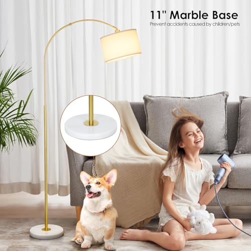 Modern Gold Arc Floor Lamp with Remote and Stepless Dimmable Bulb for Living Room or Bedroom