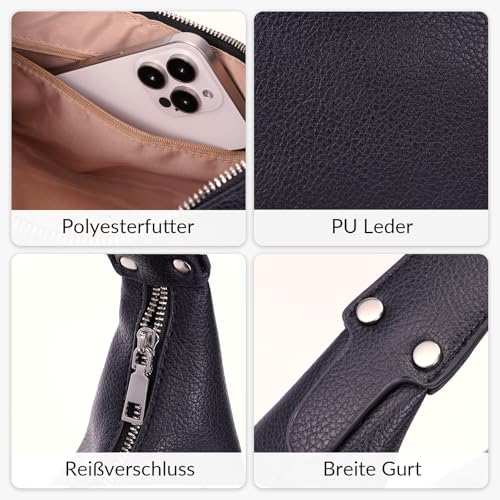 Einfarbig Hobo Bag PU Leder Handtasche Damen Klein Schultertasche Clutches Vintage Umhängetasche Uni Tasche Henkeltaschen Tote Bag Shoulder Bag for Women – Bild 5