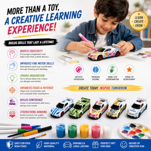 Image of White Series DIY Diecast Metal Toy Cars Pack of 5 | Paint & Design Your Own Cars | Creative Art & Craft Toy Gift for Kids 3+ | Free Wheel 1:64 Scale