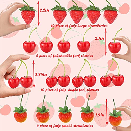32Pcs Artificial Strawberries Fake Fruit Fake Strawberries Fake Cherries,Simulation Fake Strawberry Realistic Plastic Fruit Artificial Fake Cherries Strawberry Decor For Wedding,Photography Prop #TOP1
