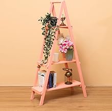 Furniture Bookcase Ladder Shelf & Room Organiser Storage Divider Wood Furniture,Ladder Bookcase Bookshelf Storage Shelf Plant Display Stand Rack, Home Office Furniture, 3 Tier A Frame (Pink)