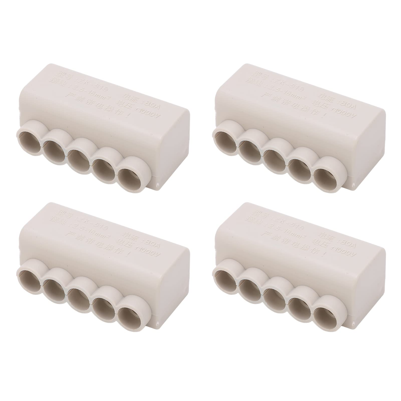 4pcs ZK 516 Splitter Wire Connector - 1 to 5 1000V 80A Brass Conductor - High Power Inline Terminal Block for Ceiling Light