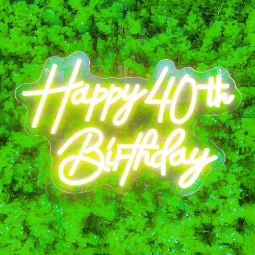 Image of Happy 40th Birthday Neon Sign For Birthday Party16.5 inch*10.5 inch Neon Happy Birthday Led Neon Light For Party Backdrop Wall Decor With Dimmable Switch Birthday Light Up Sign Birthday Gift