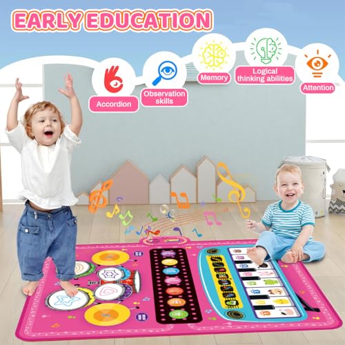 Image of PATPAT 8 Instrument Piano Keyboard Musical Mat for Kids 1-6 Years, 8 Sounds and 6 Modes Foldable Baby Drum Mat Educational Music Play Mat Toy Gift for Boys and Girls 90*70 CM