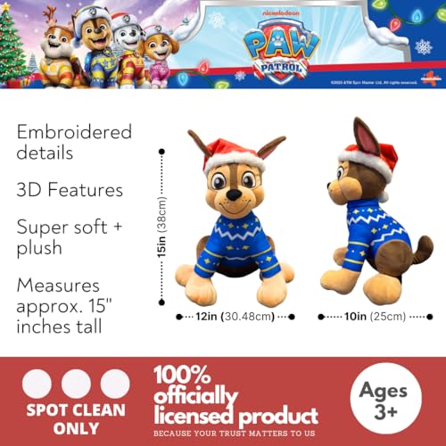 Image of Paw Patrol Chase Holiday Kids Bedding Super Soft Plush Cuddle Pillow Buddy, (Officially Licensed Product) By Franco