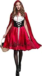 little red devil riding hood costume women, Christmas Halloween Party Dress with Cape Adult cosplay