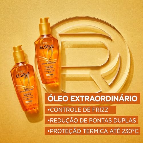 L'Oréal Paris Elseve Óleo Extraordinário Finalizador Capilar, Nutrição Profunda com 6 Óleos Preciosos, Anti-Frizz, Proteção Térmica até 230°C, Brilho Intenso para Todos os Tipos de Cabelo, 100ml