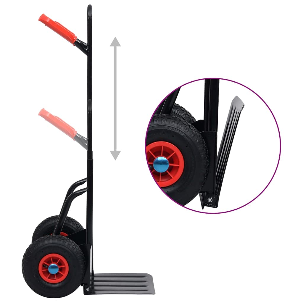 vidaXL Carrito de Mano Telescópico Manual Plataforma Plegable Soporte Transporte Elevada Portátil Sacos Carretilla de Carga 200 kg Negro y Rojo