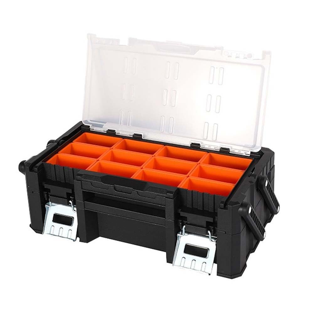 Cassetta degli attrezzi, custodia per attrezzi, con scomparti, organizer in plastica portatile, manico in alluminio, chiusura magnetica, 46 x 24 x 14,5 cm, per strumenti e hardware fai da