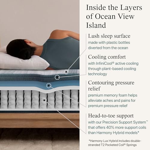 Image of Beautyrest Harmony Lux Hybrid Ocean View Island 13 inch Plush Queen Mattress - Cooling Technology, CertiPUR-US Certified Memory Foam, Supportive Pocketed Coils and Edge Support