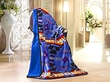 Nu Trendz Signature Southwest Design (Navajo Print) Sherpa Lined Throw Blanket Royal Blue