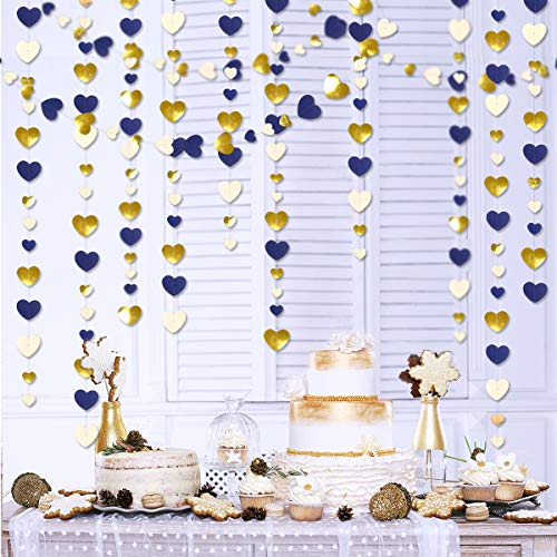 Image of 52Ft Valentines Day Party Decorations Navy Blue Gold Love Heart Garland Royal Blue Gold Hanging Streamer Banner for Anniversary Mothers Day Bachelorette Engagement Wedding Bridal Shower Birthday Party