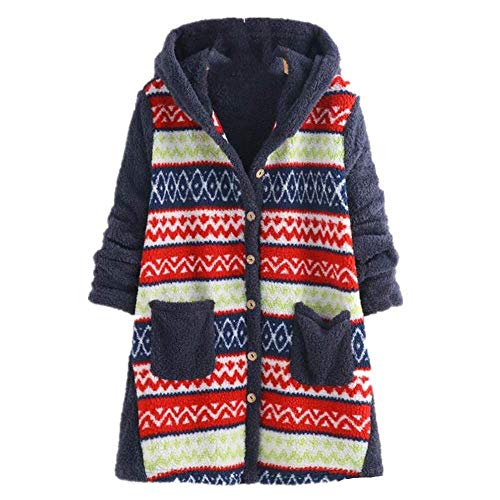 NOBRAND Abrigo de invierno cálido y esponjoso para mujer con botón de Navidad con capucha para mujer Azul azul marino 5X-Large