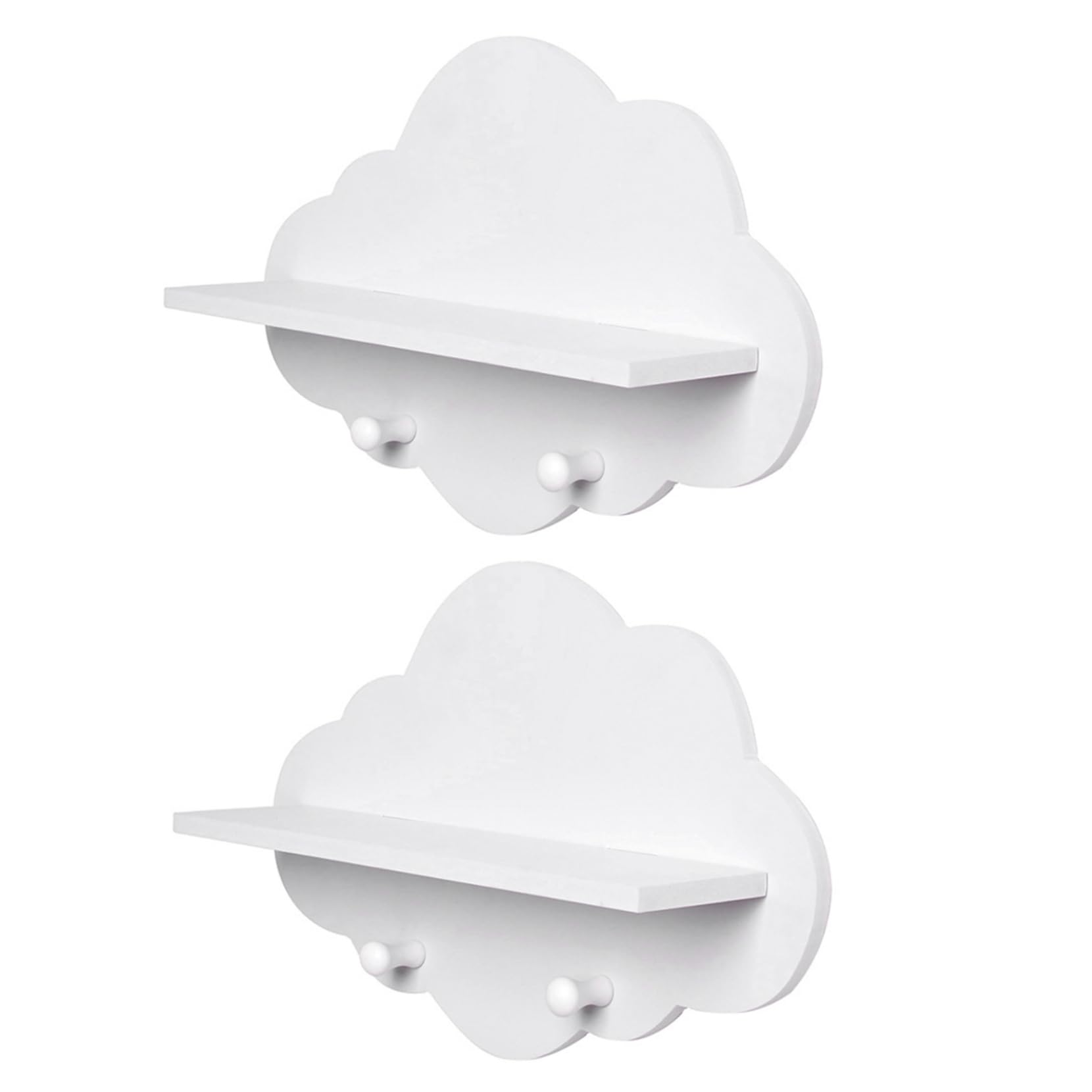 Xoeryoy Cloud Shelves, 2Pcs White Cloud Wall Shelves, Wood Floating Shelf with Hook, Nursery for Book Toys Storage Rack Room Decor