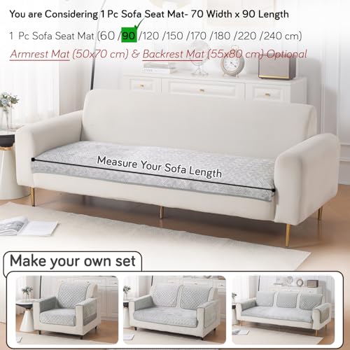 Image of HOKIPO Premium Velvety Quilted Anti-Slip Sofa Cover Mats for L-Shape & 1 /2 /3 Seater Sofa | Make Your Own Sofa Cover Set, 'Softline Quilted Series' 70(W) x 90(L) cm | Ice Grey (AR-6314-LGRY)