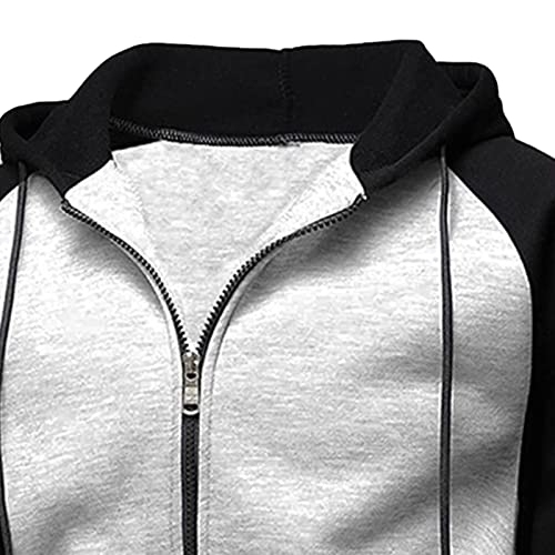 Mens Zip Up Hoodie Color Block Cardigan Casual Novelty Long Sleeve Sweatshirt Sport Fleece Outwear With Pocket2