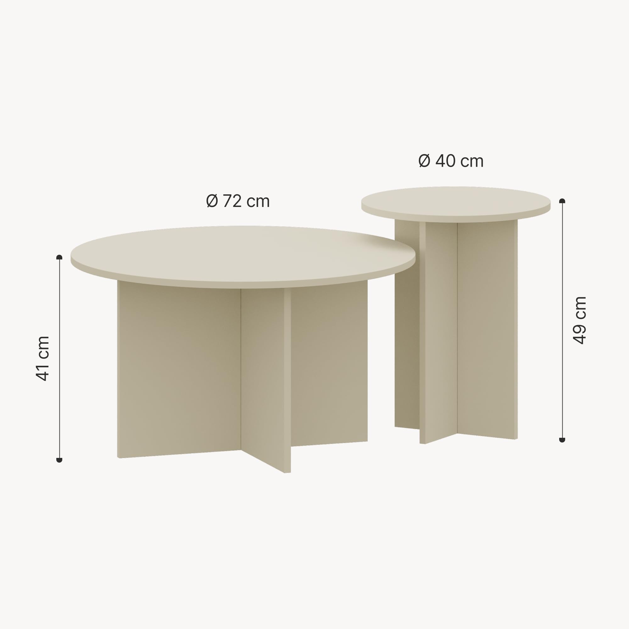 [en.casa] Lot de 2 Tables Basses Gigognes de Tailles Différentes Ensemble de 2 Tables d'Appoint pour Salon Chambre Bureau Panneau de Particules Mélaminé Sable