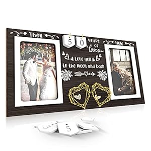 Then Now Anniversary Picture Frame 1 99 Years Anniversary Wedding Gift for Couple Engagement Bridal Shower Gifts for Couples Wood Photo Frame Holds 2 4×6 Inches Photos