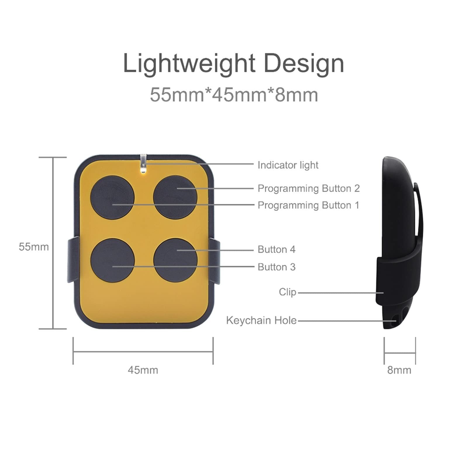 Abridor de puerta de garage, Control remoto de garaje 4 Botón 287-868MHz Llavero de la puerta Cloner Controles inteligentes Controles de hasta 4 puertas Incluyen clip y batería (Color : 3pcs Yellow)