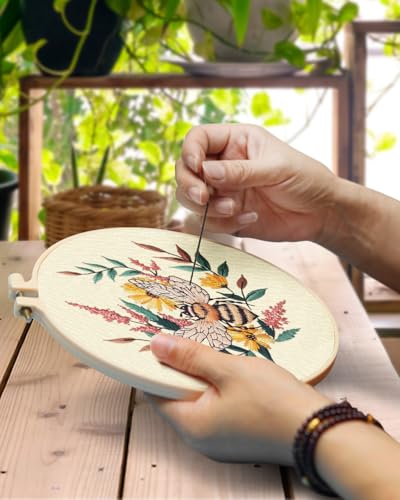 Image of TINDTOP 2 Pack Embroidery Kit for Adult, Embroidery DIY Starter Kit, with Stamped Patterns, Hoop, Tools, Colorful Threads with Needles, Instructions (Bee) | with Stamped Patterns, Hoop, Tools, Colorful Threads with Needles, Instructions (Bee)