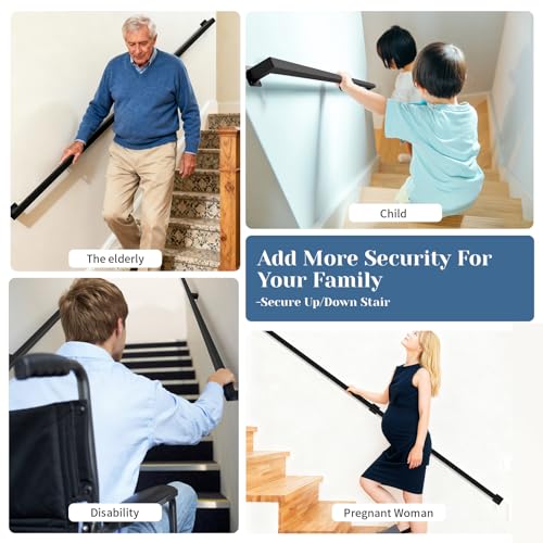 Wall Handrail 8FT,Black Industrial Staircase Railing,Pipe Handrails by PNBO - Image 7