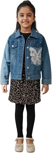 Aarika Girls Blue Colour Self Design Denim Jacket