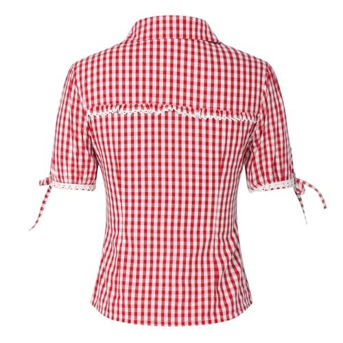 Blusa de Oktoberfest para mujer con botones elegantes y estampado tradicional rojo 4