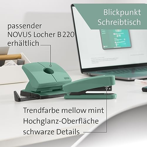 NOVUS Heftgerät B2 Color ID 2.0 (25 Blatt Heftleistung, Oberlademechanik, Metallgerät mit Kunststoffmantel, inkl. 200 Heftklammern) mellow mint