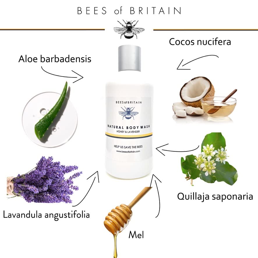 BEES of BRITAIN Honey & Lavender Natural Body Wash, pH 5.5 Skin-Neutral & Soap-Free, 99% Natural Origin - Image 2
