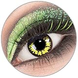 Farbige gelb schwarze 'Yellow Wolf' Kontaktlinsen ohne Stärke 1 Paar Crazy Fun Kontaktlinsen mit Behälter zu Fasching Karneval Halloween - Topqualität von 'Giftauge'